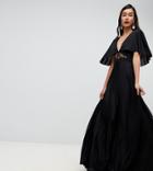 Asos Tall Cape Pleated Lace Insert Maxi Dress - Black