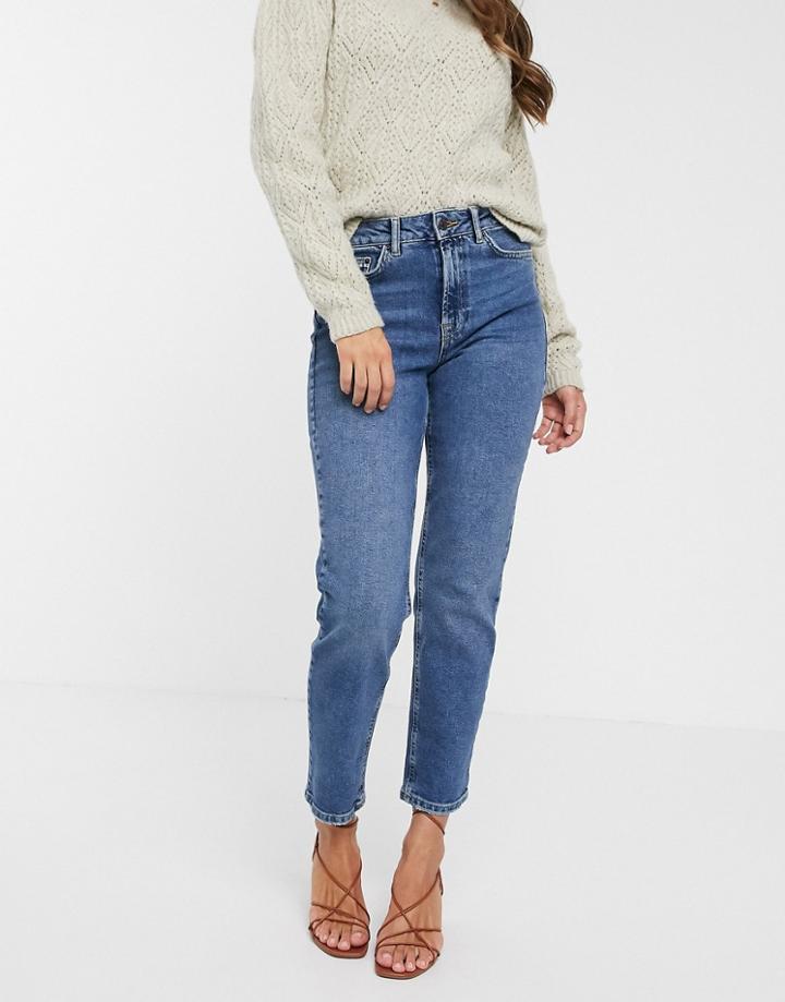 Vero Moda Cotton Straight Leg Jeans In Mid Blue - Mblue-blues