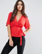 Asos Tea Blouse With Wrap Front - Red
