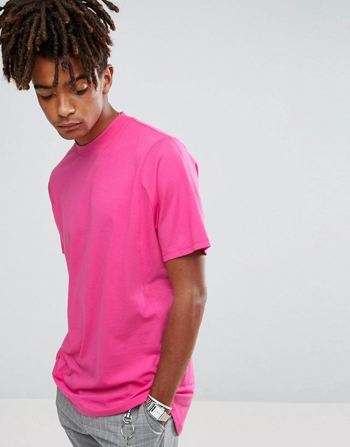 Asos Oversized T-shirt With Curve Hem And Arm Seam Detail - Pink