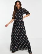 Y.a.s. Pima Printed Mesh Maxi Dress In Black