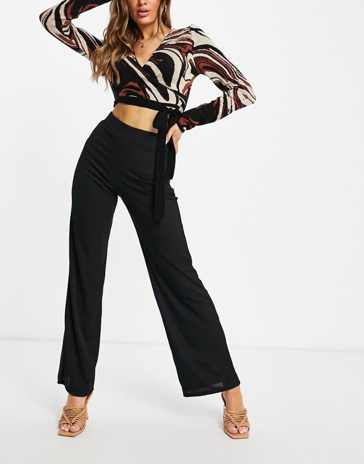 Lipsy Fine Ribbed Wide Leg Pants In Black