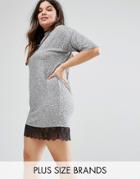 Missguided Plus Ribbed Lace Hem T-shirt Dress - Black