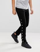 Asos Slim Pants With Side Popper In Black - Black