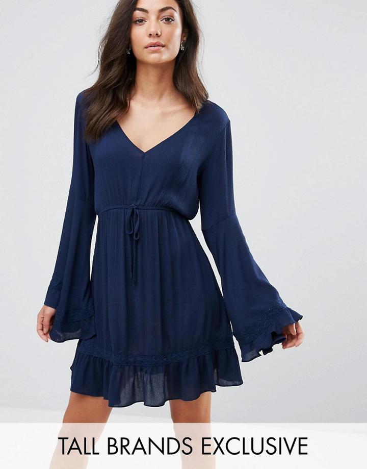 Missguided Tall Bell Sleeve Cheesecloth Dress - Navy