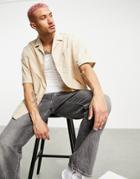 Asos Design Extreme Oversized Shirt With Half Sleeve In Stone-neutral