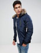 Jack & Jones Jacket With Faux Fur Hood - Navy