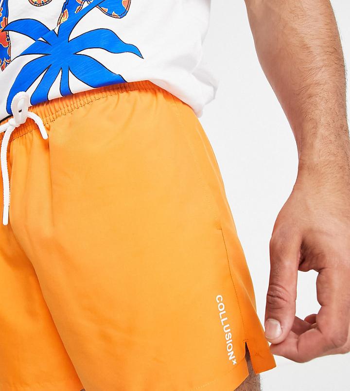 Collusion Shorter Length Swim Shorts In Orange