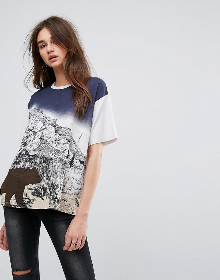 Asos T-shirt In Boxy Fit With Retro Bear Print - Gray