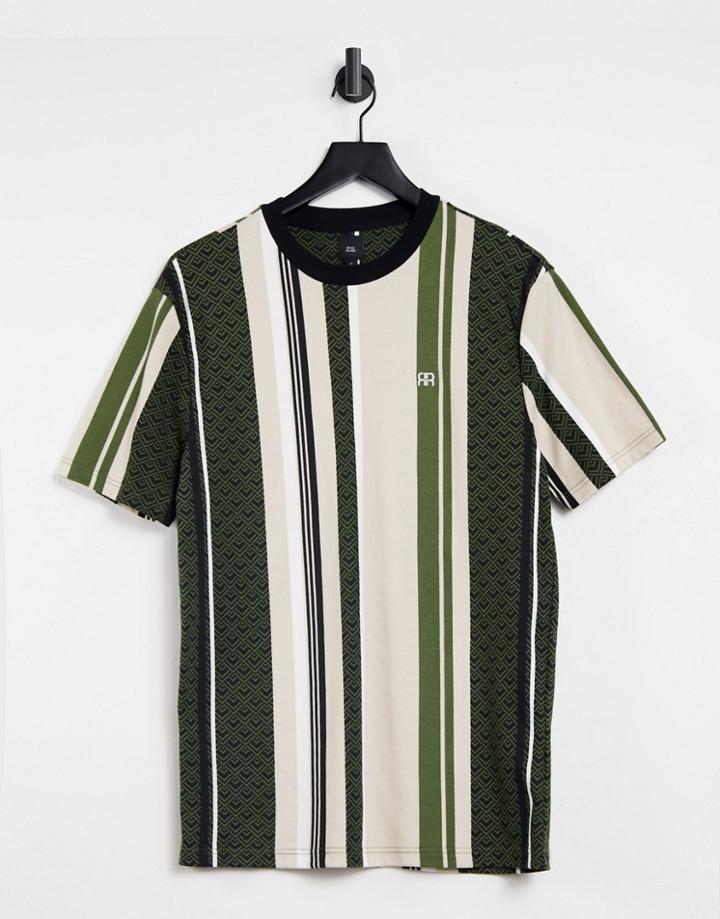 River Island Rr Striped T-shirt In Khaki-green
