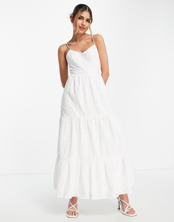 & Other Stories Tiered Embroidered Maxi Dress In White