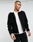 Brave Soul Denim Jacket In Black With Detachable Fleece Collar