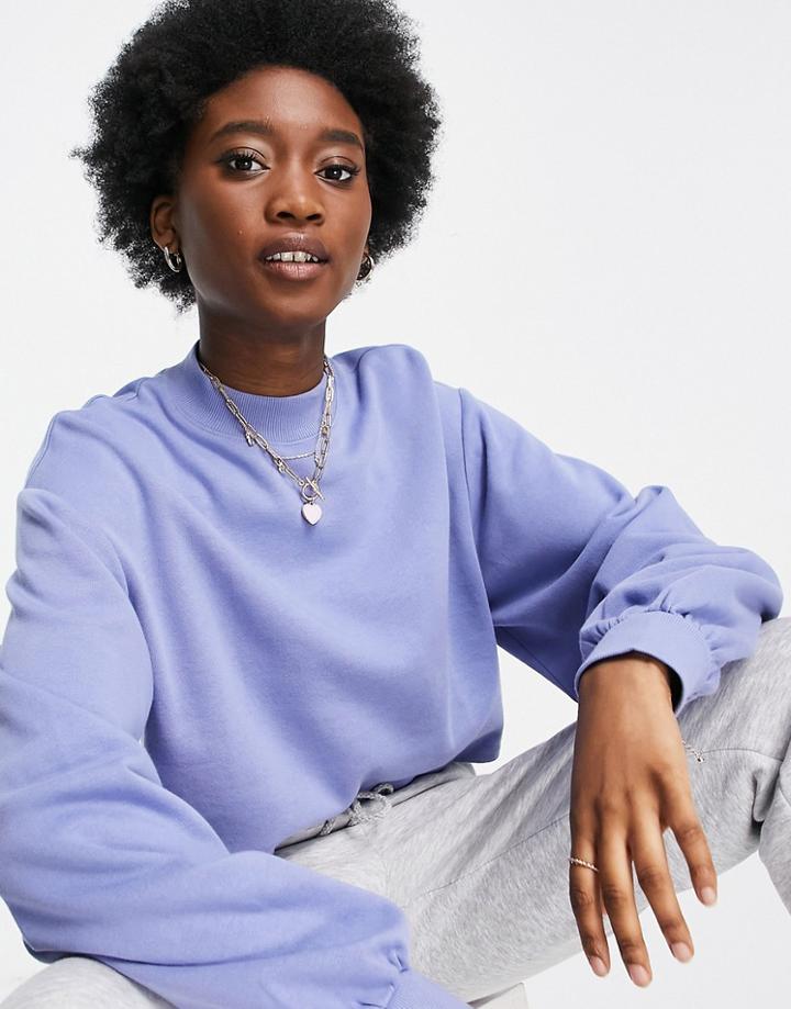 Asos Design Boxy High Neck Sweatshirt In Blue-blues