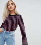 Asos Petite Sweater With Stripe And Fluted Sleeve - Multi