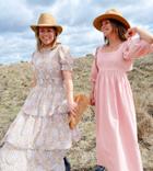 Labelrail X Collyer Twins Midaxi Dress With Tiered Skirt In Eyelet Spot-multi