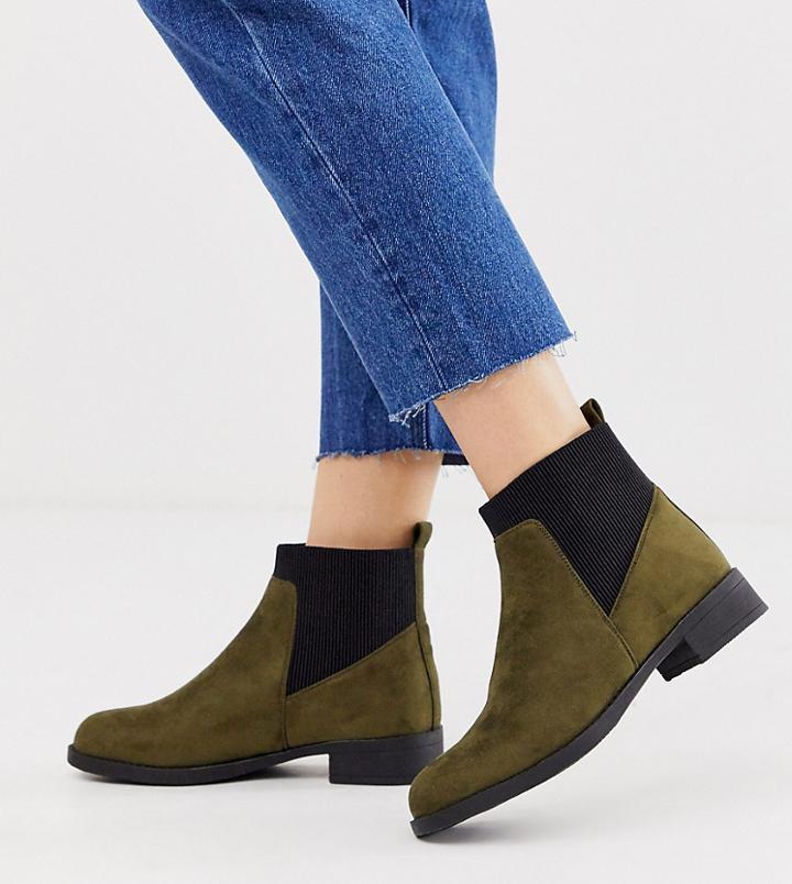 Park Lane Wide Fit Chelsea Boots In Khaki
