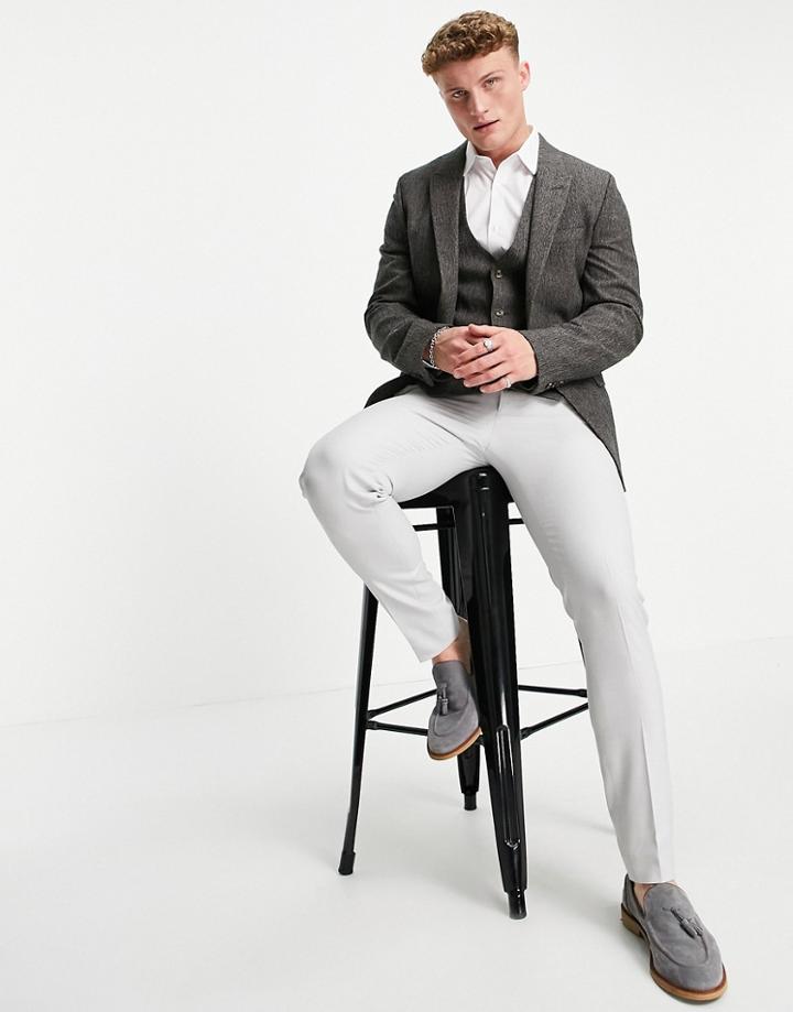 Asos Design Skinny Suit Jacket In Gray Nep Texture-grey