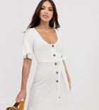Asos Design Tall Mini Button Through Textured Tea Dress-white