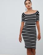 Lipsy Monochrome Striped Bardot Dress - Multi