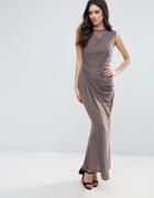 Ax Paris Slinky Maxi Dress With Ruched Detail - Gray