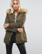 Lipsy Reversible Parka With Fur Hood - Multi