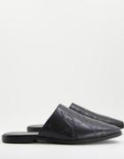 Asos Design Mule Loafer In Black Faux Leather With Embossed Detail