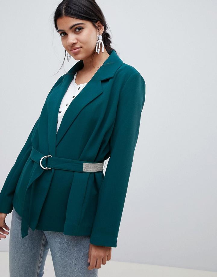 Suncoo Wrap Blazer With Sparkle Belt - Green