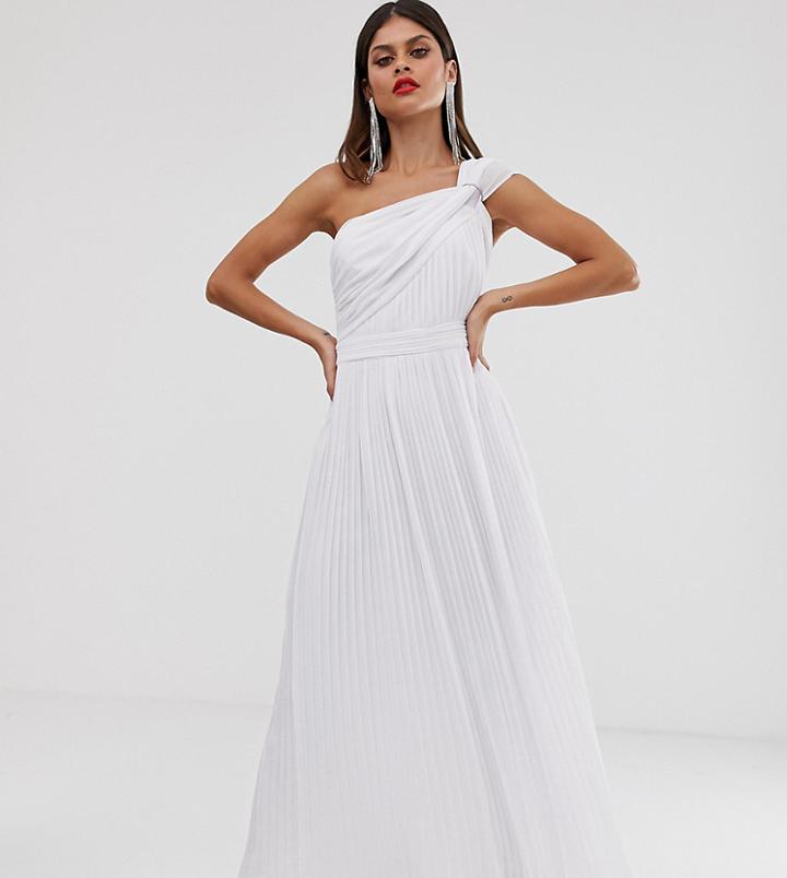 Tfnc One Shoulder Pleated Maxi Dress In White