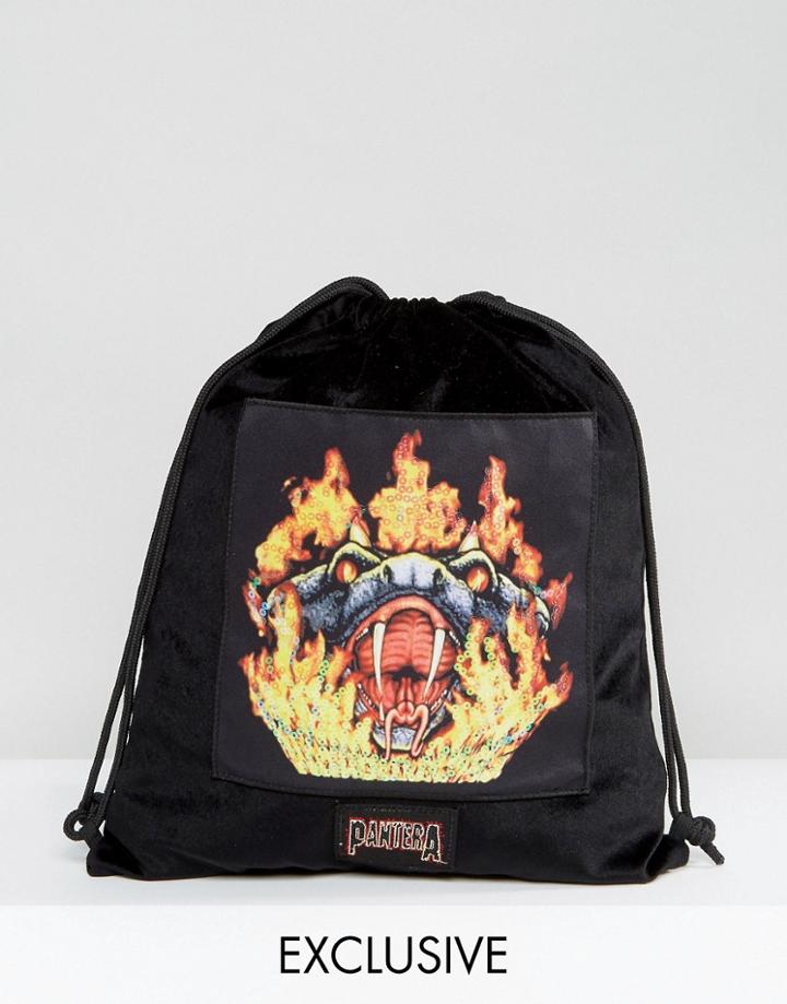 Sacred Hawk Faux Fur Pantera Drawstring Backpack - Black