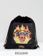 Sacred Hawk Faux Fur Pantera Drawstring Backpack - Black