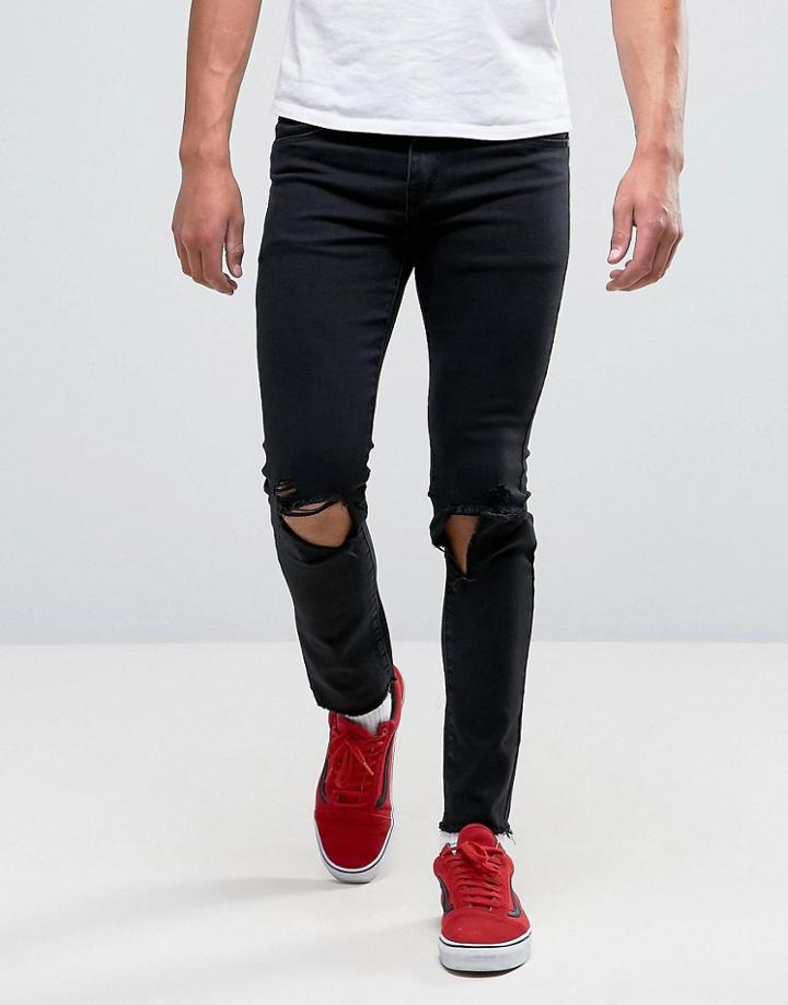 Heros Heroine Jeans In Skinny Fit With Raw Hem - Black