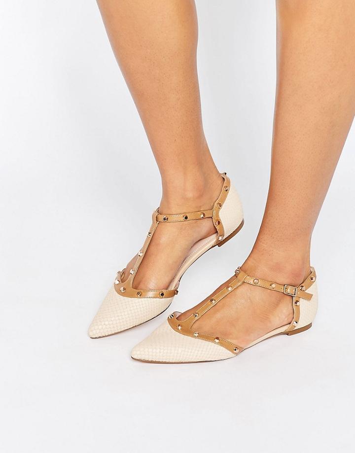 Dune Heti Stud Pointed Flat Shoes - Beige