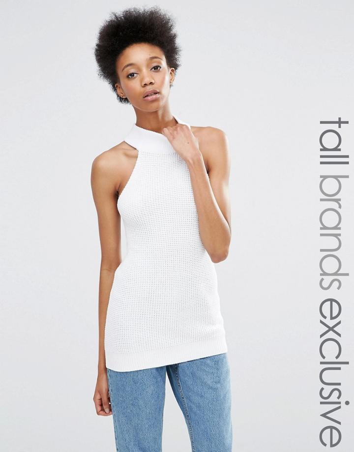 Adpt Tall High Neck Sleeveless Knitted Top - White