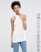 Adpt Tall High Neck Sleeveless Knitted Top - White