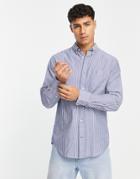 Gant Logo Pocket Regular Fit Stripe Poplin Button-down Shirt In Blue