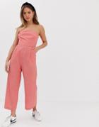 Nobody's Child Strapless Wide Leg Jumpsuit In Pinstripe-red