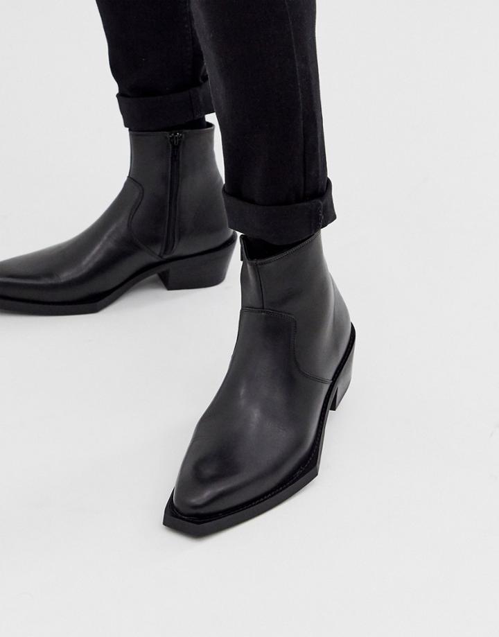 Asos Design Chelsea Boots In Black Leather With Exaggerated Cuban Sole