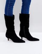 Asos Carlita Suede Kitten Heel Knee Boots - Black