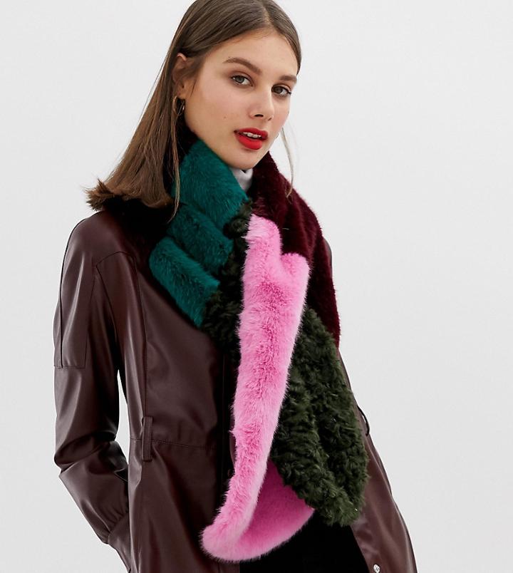 River Island Longline Fur Scarf In Multi - Multi