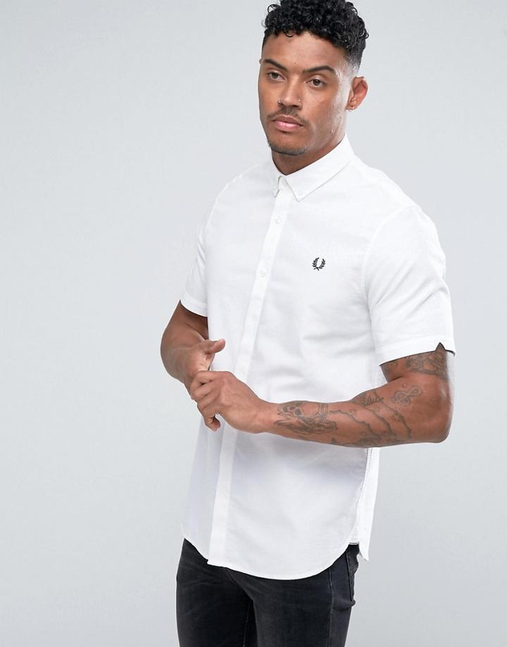 Fred Perry Slim Fit Classic Short Sleeve Oxford Shirt White - White
