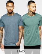 Asos T-shirt With Crew Neck In Dark Green And Dark Blue Save 17%