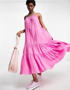 Topshop Recycled Blend Premium Flowing Maxi Dress In Pink
