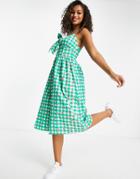 Influence Cami Strap Midi Dress In Green Gingham With Floral-multi