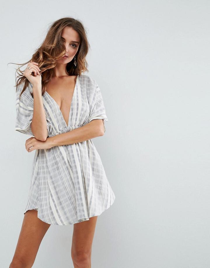 Asos Beach Plunge Cover Up In Natural Fibre Stripe - Multi