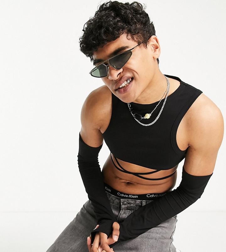 Collusion Wrap Around Cropped Tank Top In Black
