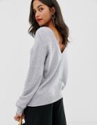 Vila Soft Kniited Sweater With Deep V Back - Green