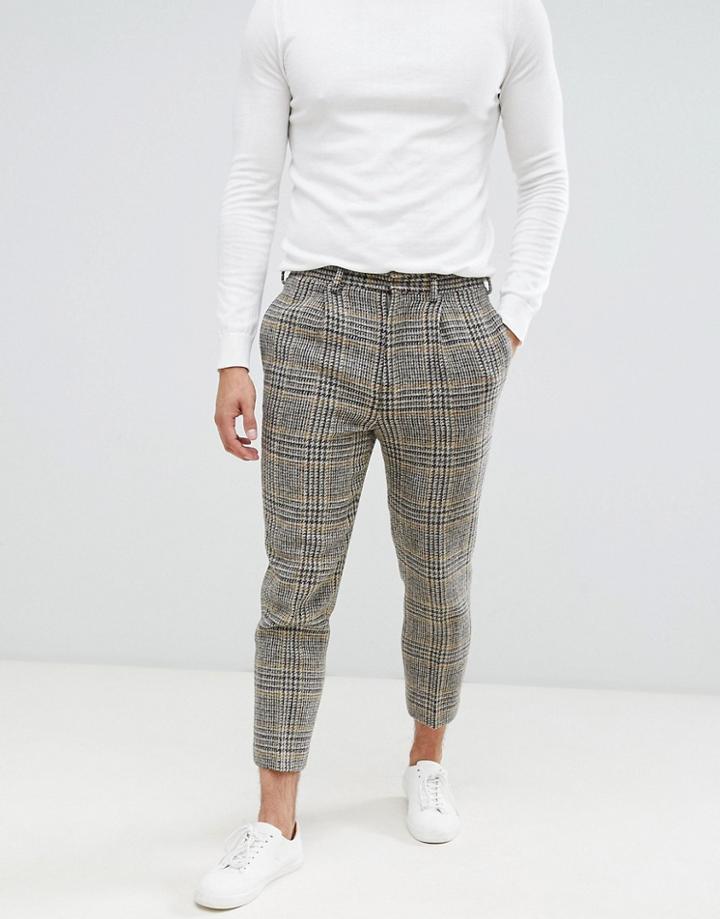 Asos Design Drop Crotch Tapered Smart Pants In 100% Wool Harris Tweed - Gray