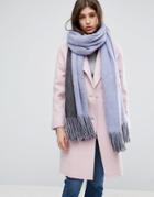 Asos Long Tassel Scarf In Supersoft Knit In Color Block - Purple