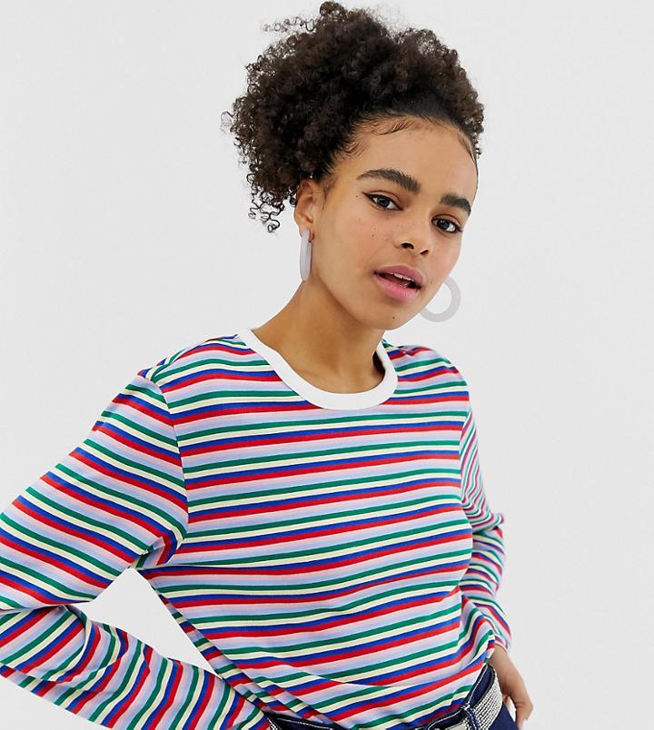 Monki Long Sleeve Top In Multi Stripe - Multi
