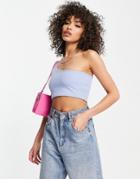 Rebellious Fashion One Shouldered Crop Top In Blue